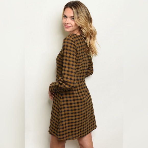 Navy/Mustard Checkered Dress - Picture 2 of 3